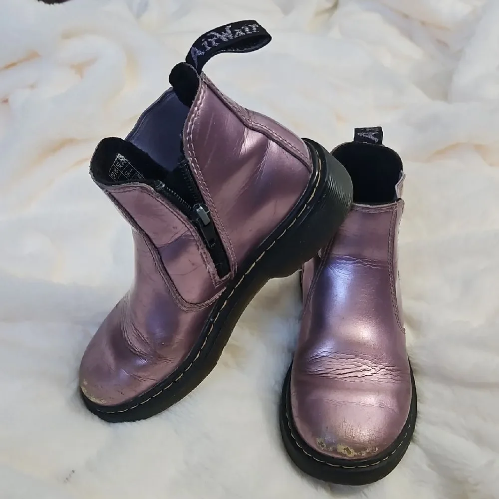 Dr. Martens Kids Purple Metallic Chelsea Boots Size 1 US / EU 32 | Side Zip